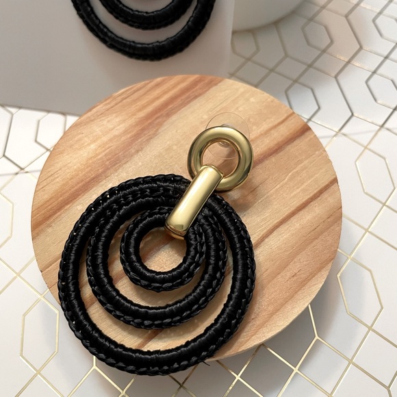 JCREW Layered Raffia Hoop Earrings NWT Black - Picture 10 of 12